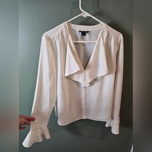 Cream Blouse with Draped Collar Madison Studio womens Blouse Top Ruffle Accent